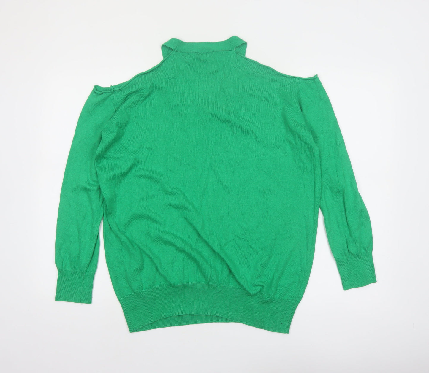 Warehouse Women’s Green V-Neck Cold Shoulder Jumper Size 14