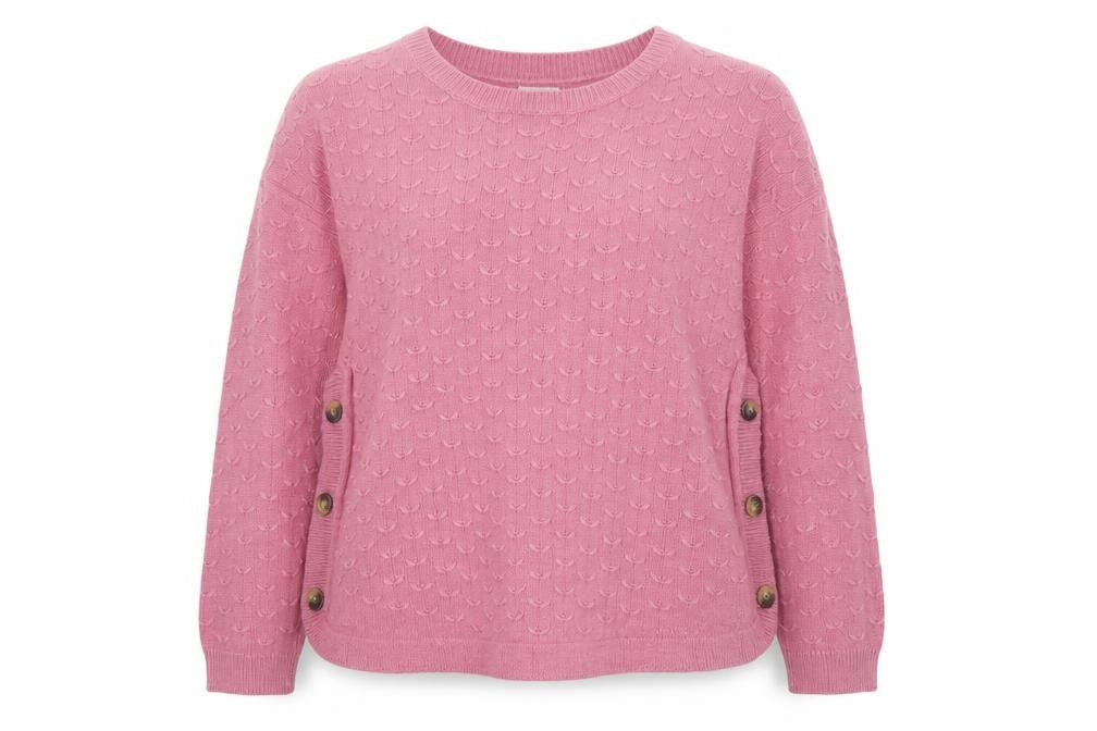 FatFace Women Pink Long Sleeve Crew Neck Button Jumper UK 18