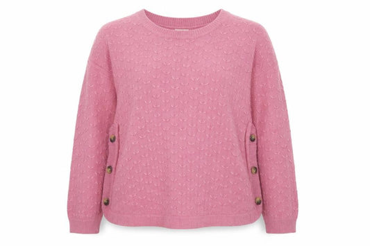 FatFace Women Pink Long Sleeve Crew Neck Button Jumper UK 18
