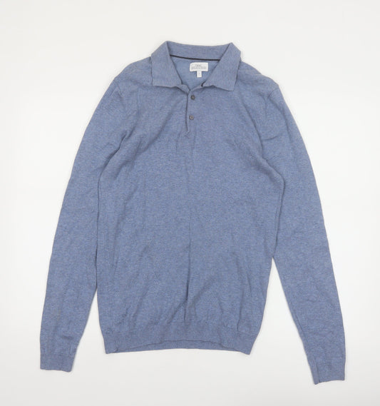 Next Men's Blue Collared Henley Jumper Size S Cotton Knit