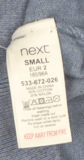 Next Men's Blue Collared Henley Jumper Size S Cotton Knit