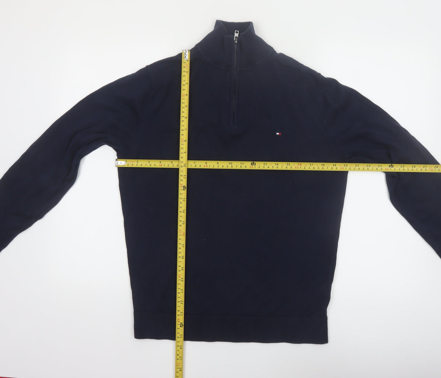 Tommy Hilfiger Mens Blue Cotton Half Zip Jumper Size M