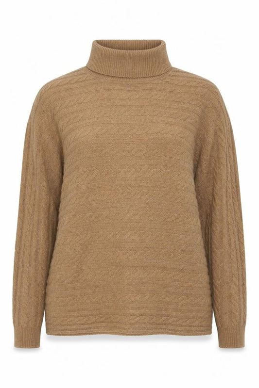F&F Womens Beige Cable-Knit Roll Neck Jumper XL