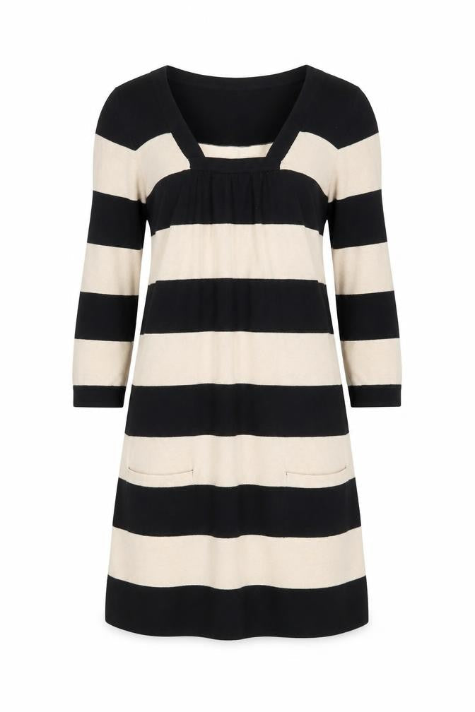 Selection Women's Black Beige Striped Knit Shift Dress M