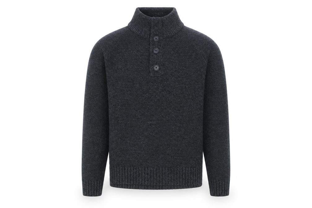 Marks & Spencer Men's Grey Henley Knit Jumper Medium
