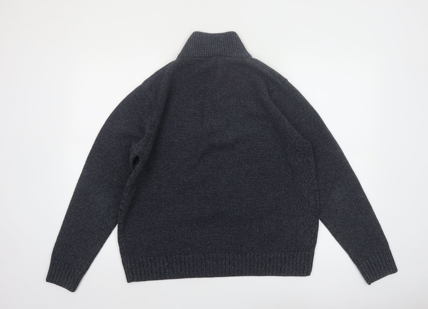Marks and Spencer Men's Grey Henley Knit Jumper Medium