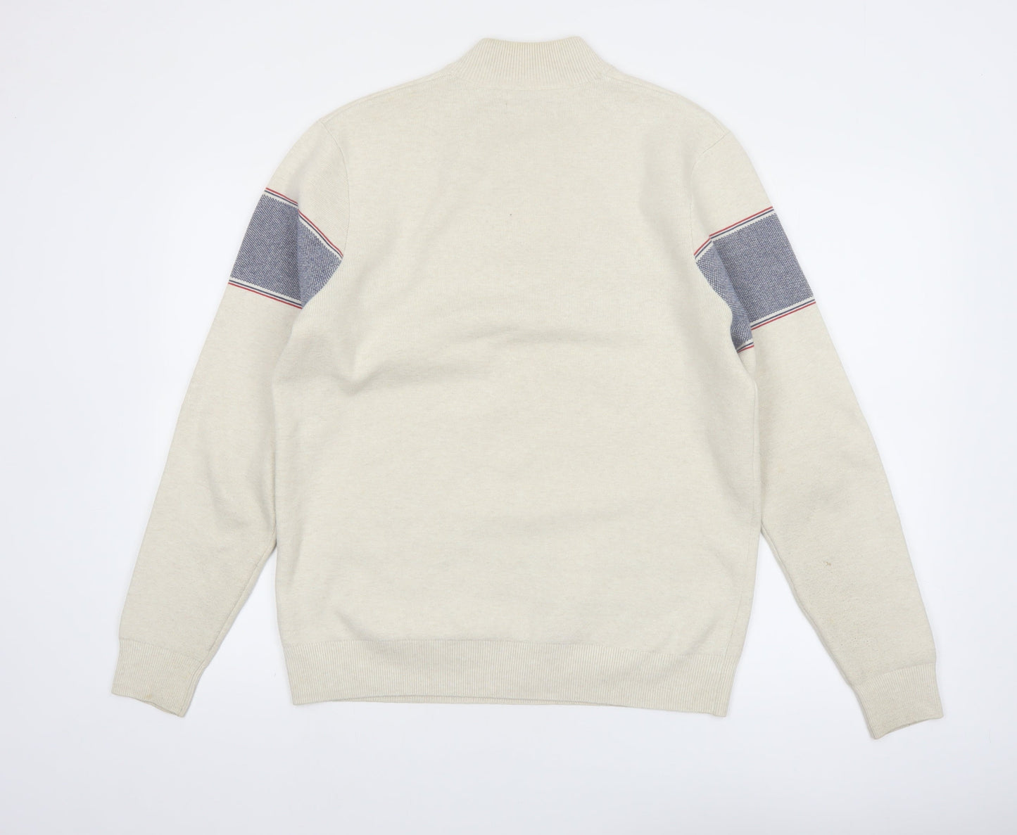 Marks and Spencer Men's Beige 1/2 Zip Cotton Blend Jumper M