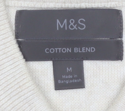 Marks and Spencer Men's Beige 1/2 Zip Cotton Blend Jumper M