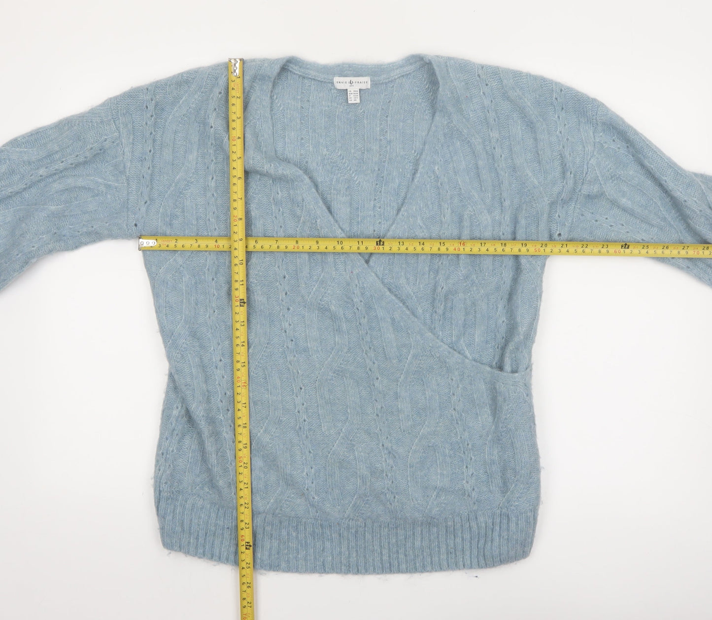 Envie de Fraise Women Blue Cable-Knit Wrap Jumper Size 10/12