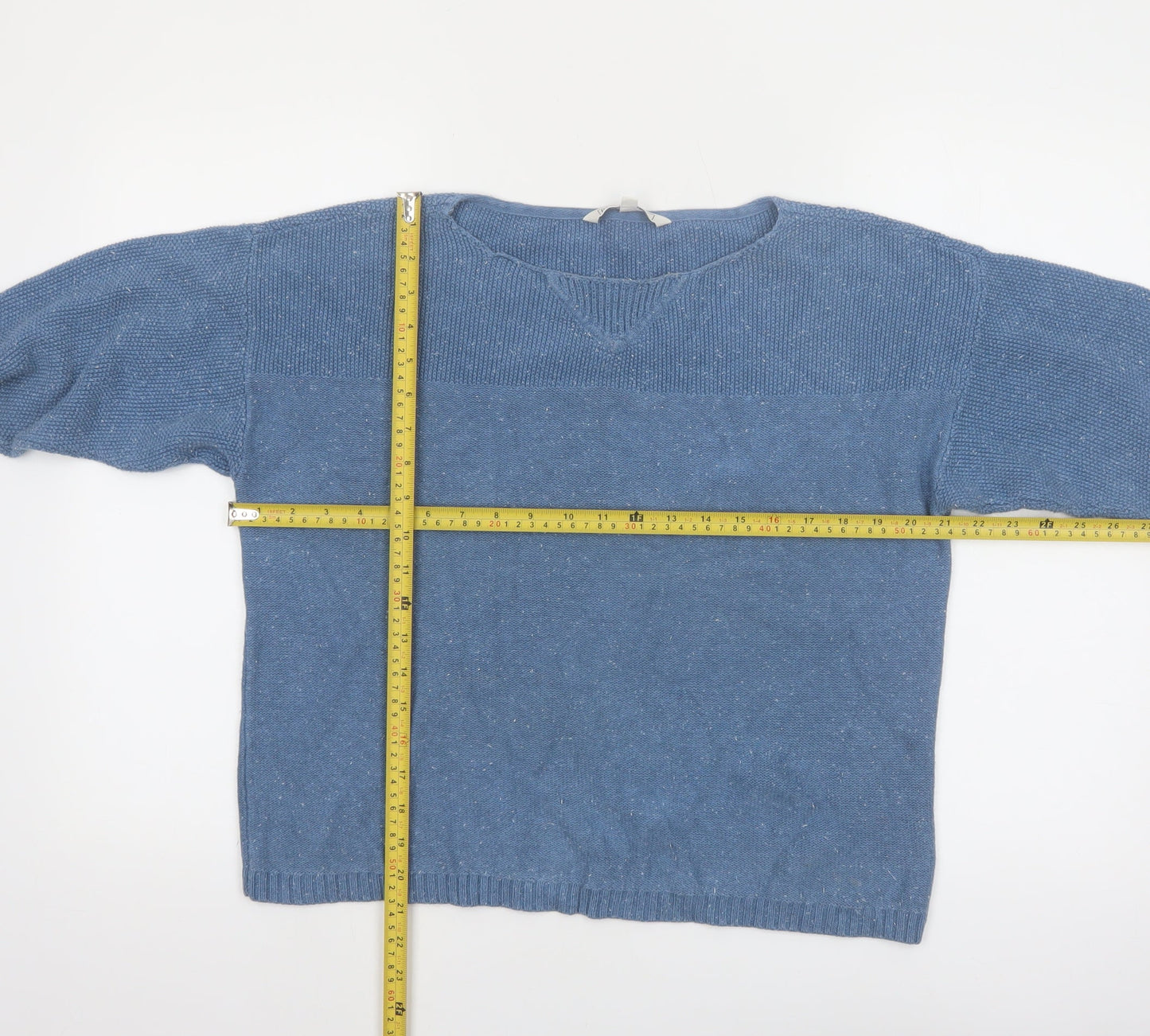 Fat Face Women Blue Cotton V-Neck Pullover Jumper Size 12