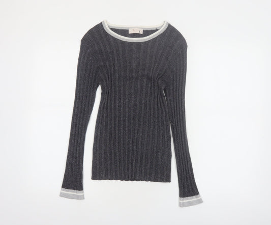 Tu Women Grey Ribbed Knit Slim Fit Pullover Jumper Size 14
