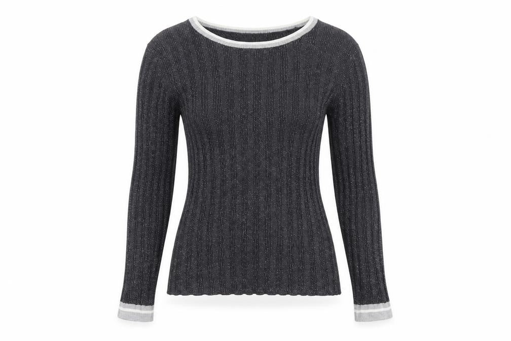 Tu Women Grey Ribbed Knit Slim Fit Pullover Jumper Size 14
