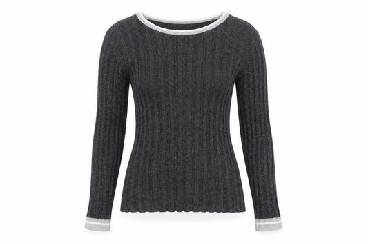 Tu Women Grey Ribbed Knit Slim Fit Pullover Jumper Size 14