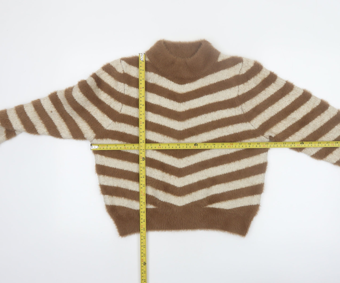 Warehouse Women’s Beige Striped High Neck Long Sleeve Jumper Size 10