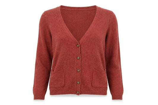 FatFace Women's Brown Wool Blend V-Neck Button Cardigan Size 10