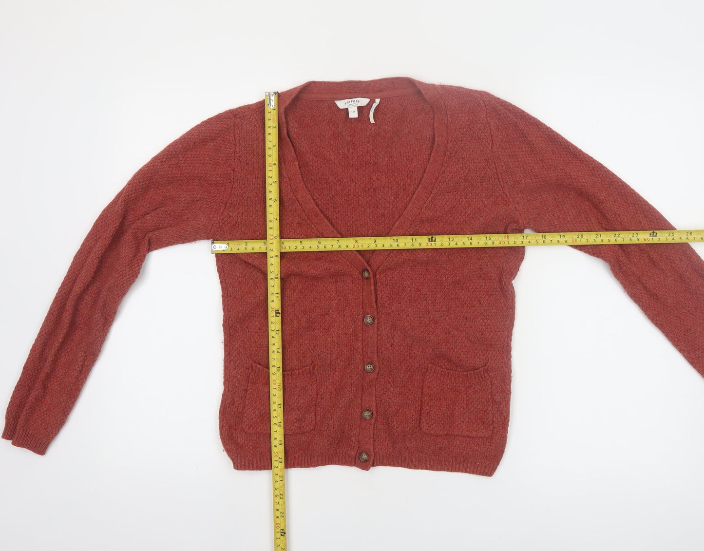 FatFace Women's Brown Wool Blend V-Neck Button Cardigan Size 10