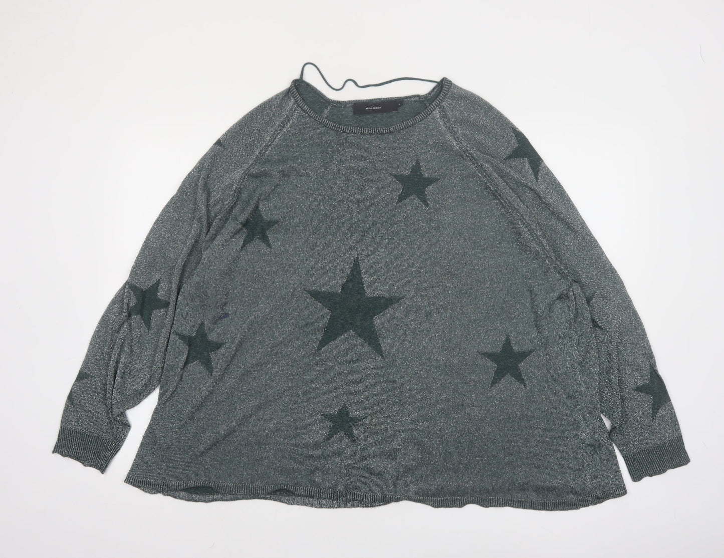 Vero Moda Womens Grey Star Knit Jumper XL Relaxed Fit Pullover