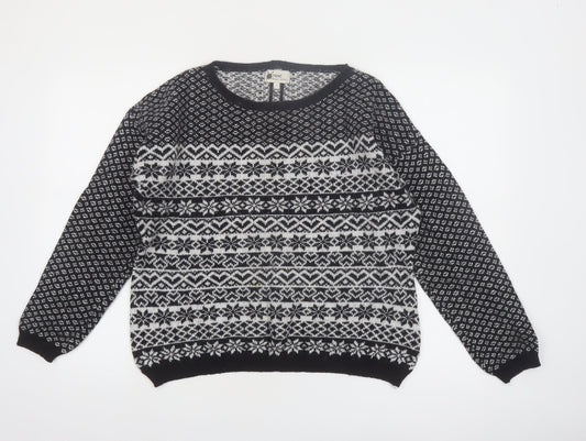 Next Women's Black & White Fair Isle Wool Blend Jumper UK 14