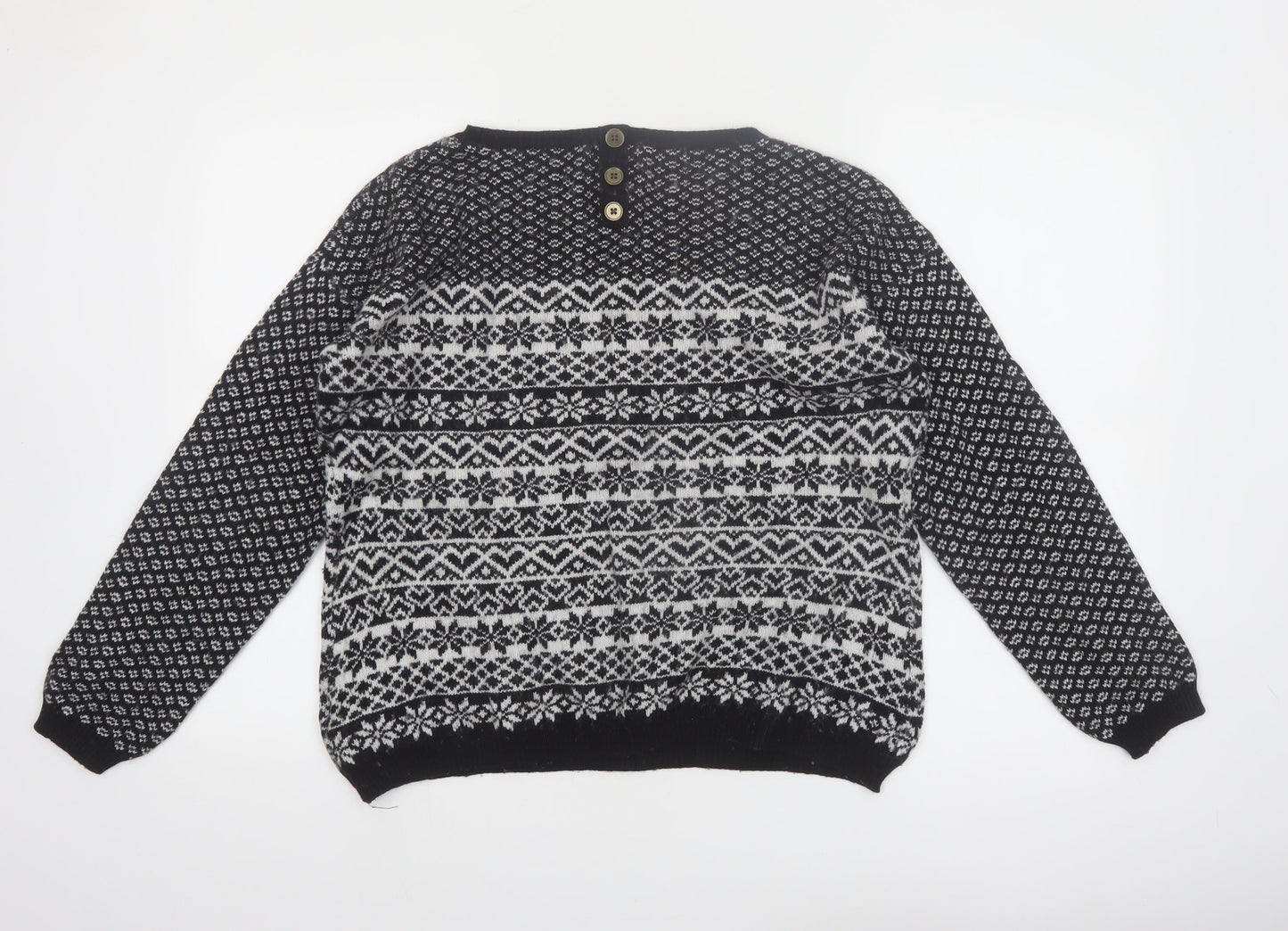 Next Women's Black & White Fair Isle Wool Blend Jumper UK 14