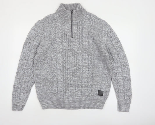 Next Men's Grey Cable-Knit Half Zip Jumper Size L