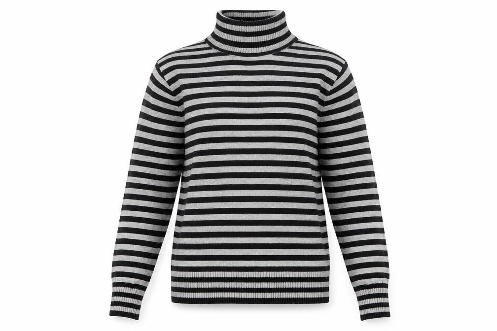 Joseph A. Women's Black & Grey Striped Roll Neck Pullover Jumper Size S