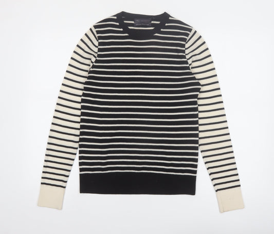 Marks and Spencer Womens Black Striped Merino Wool Jumper Size 8