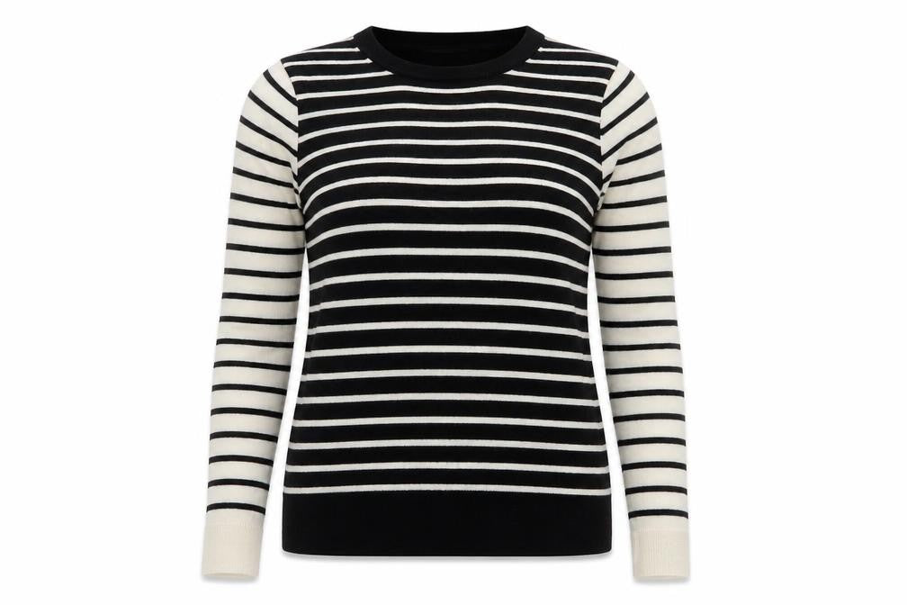 Marks & Spencer Womens Black Striped Merino Wool Jumper Size 8