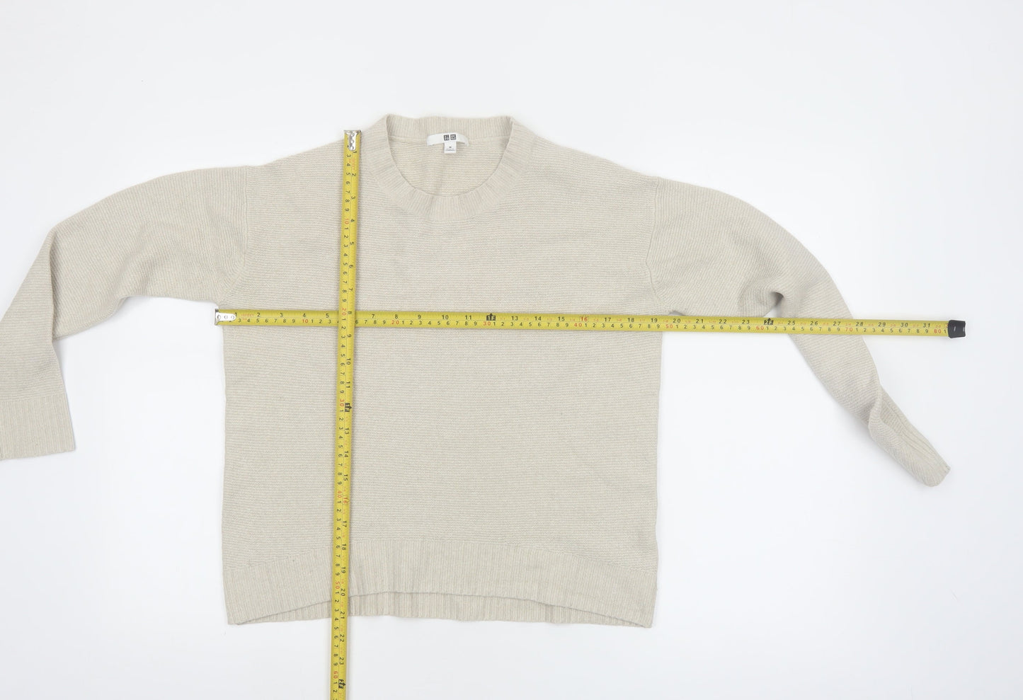 Uniqlo Women Beige Crew Neck Long Sleeve Knit Jumper M