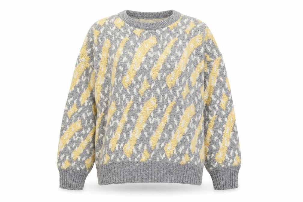 BHS Women Grey Yellow Acrylic Jumper Size 10 Classic Knit