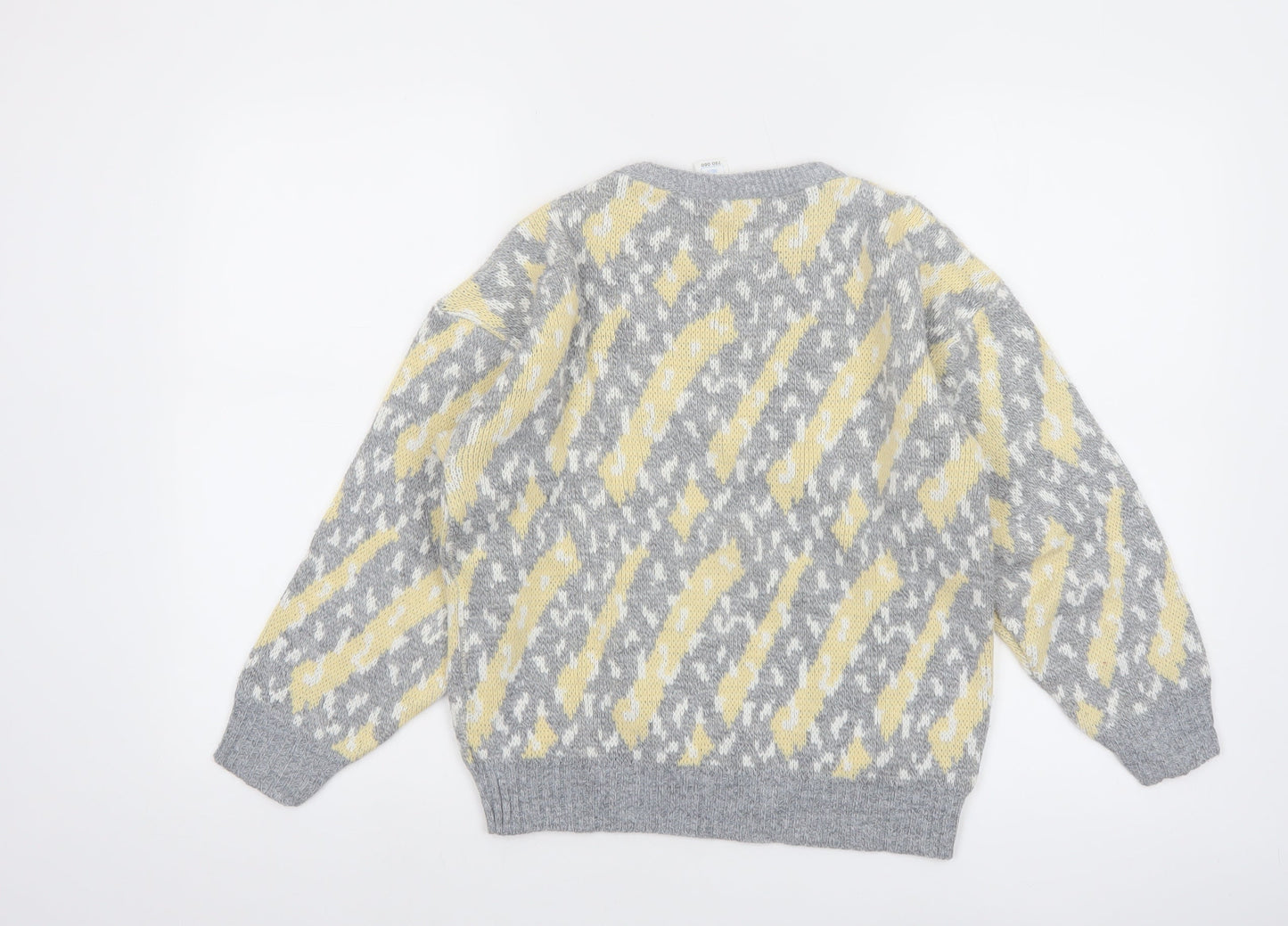 BHS Women Grey Yellow Acrylic Jumper Size 10 Classic Knit