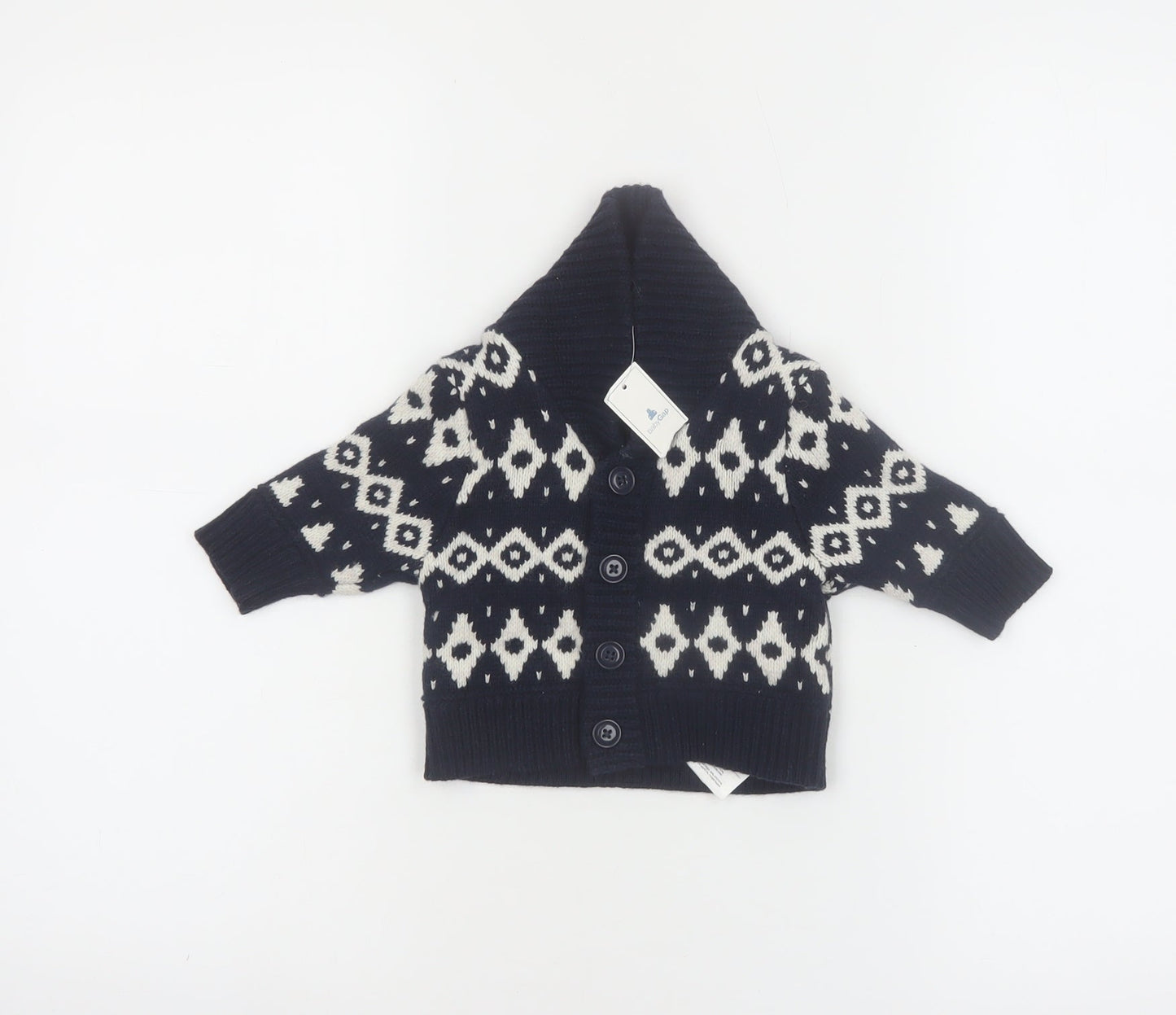 babyGap Unisex Black Geometric Knit Hooded Cardigan 0-3 Months