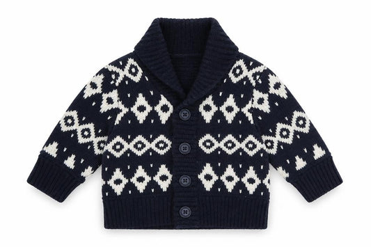 babyGap Unisex Black Geometric Knit Hooded Cardigan 0-3 Months