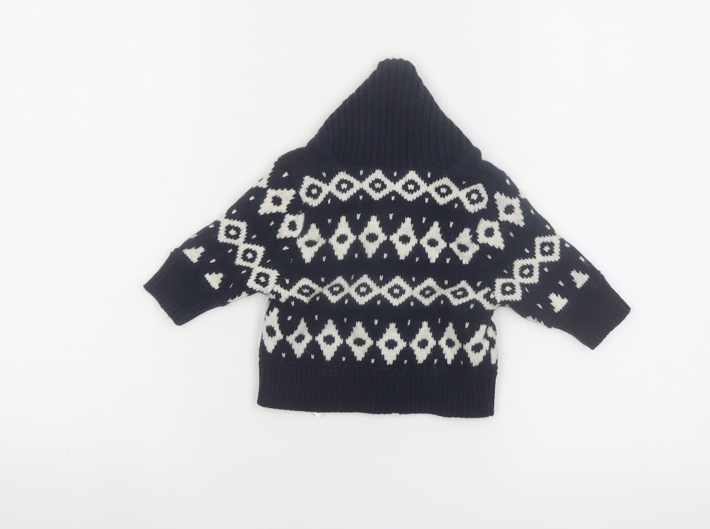 babyGap Unisex Black Geometric Knit Hooded Cardigan 0-3 Months