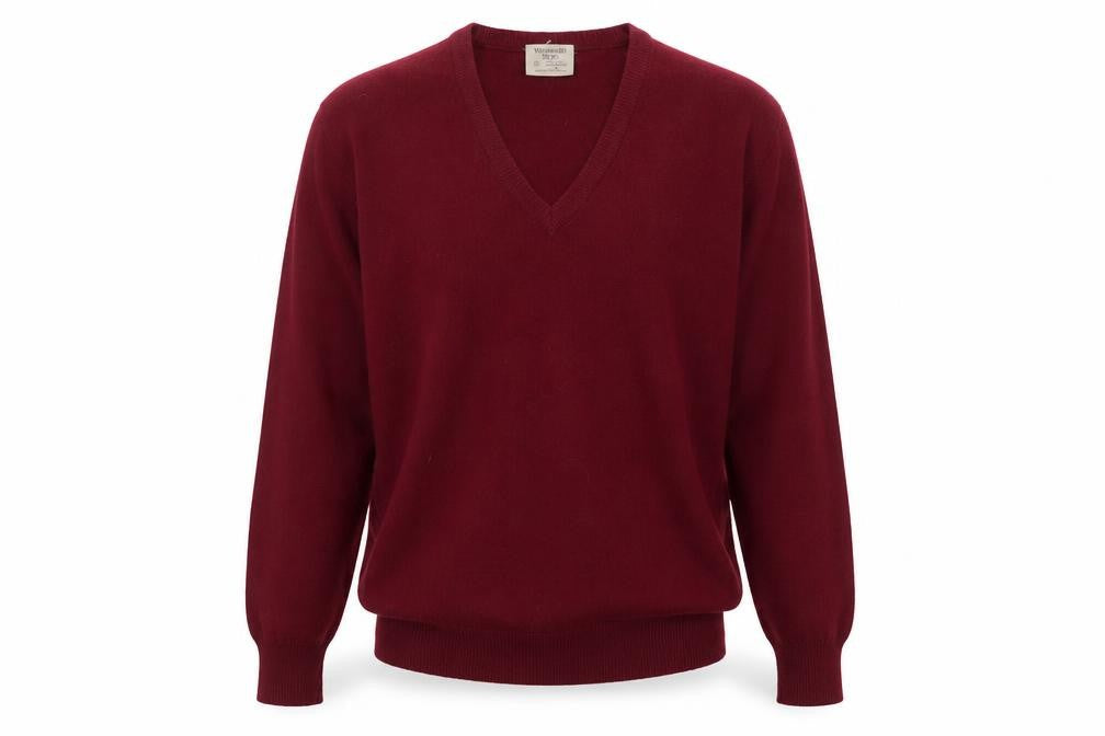 Woodward Shop Men's Red Wool V-Neck Pullover Jumper Size L