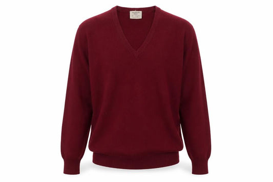 Woodward Shop Men's Red Wool V-Neck Pullover Jumper Size L