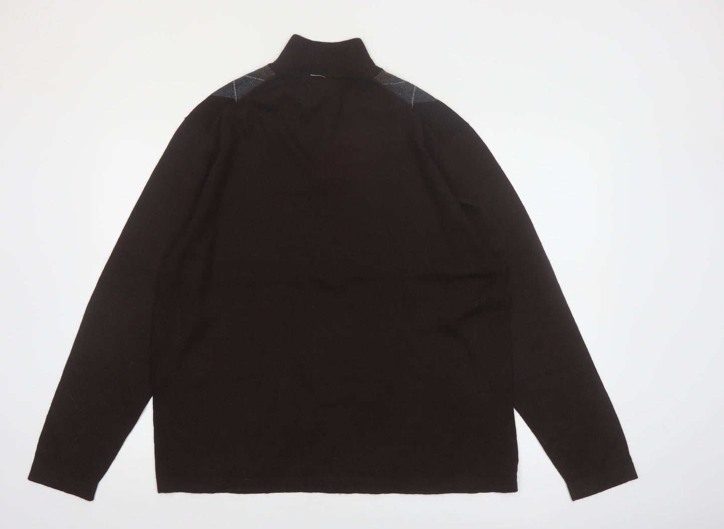 Alfani Men’s Brown Argyle 1/4 Zip High Neck Wool Jumper L