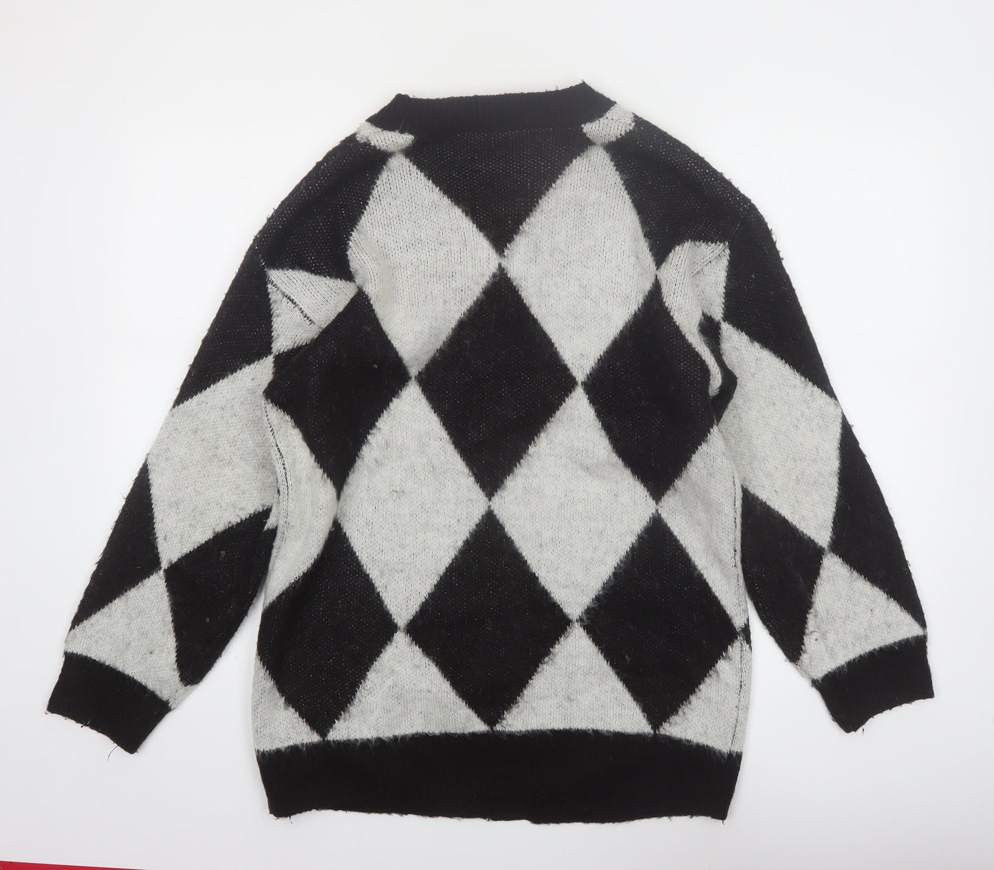 H&M Divided Women's Black & Grey Argyle Knit Cardigan Size 8