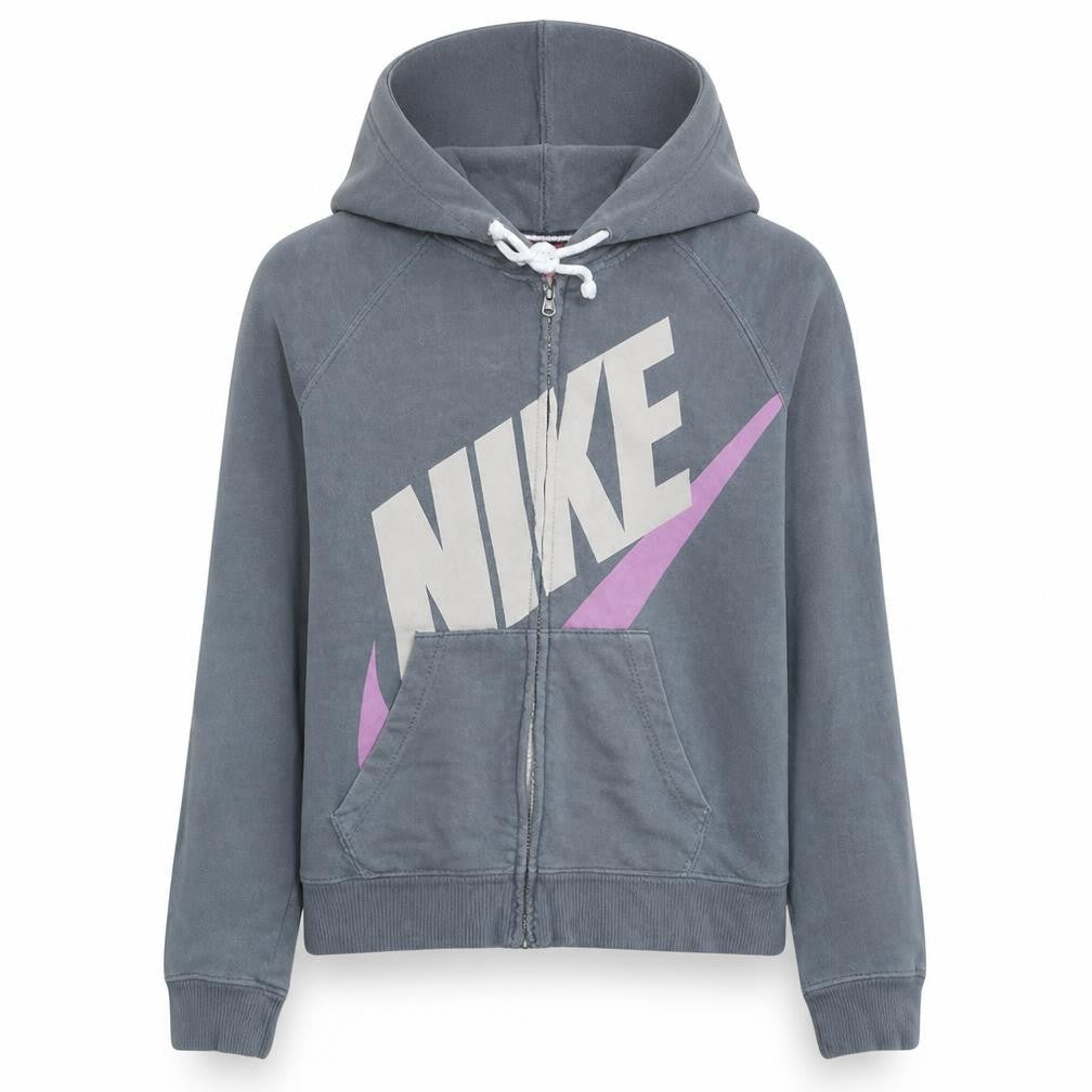 Nike Women’s Blue Full Zip Hoodie Medium Cotton Blend Graphic Print