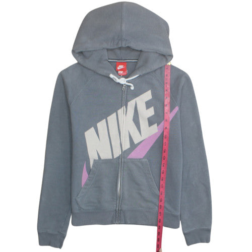 Nike Women’s Blue Full Zip Hoodie Medium Cotton Blend Graphic Print