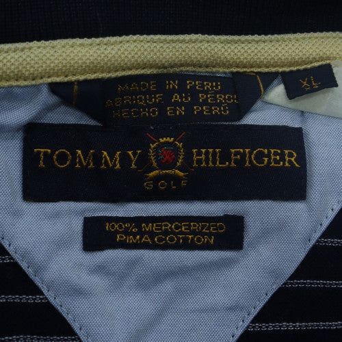 Tommy Hilfiger Men’s Black Striped Golf Polo Shirt XL Cotton