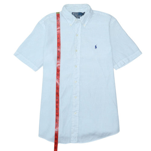 Ralph Lauren Men's Blue Linen Short Sleeve Slim Fit Button-Up Shirt M