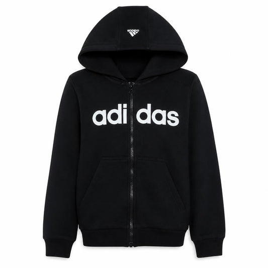 Front view of Adidas girls’ black full zip hoodie 11-12 years essentials logo sweatshirt