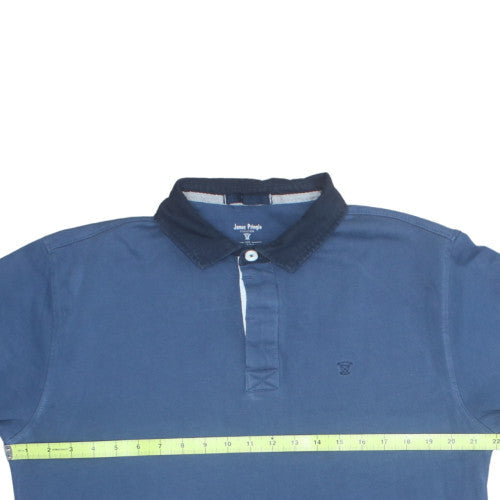 James Pringle Men's Blue Long Sleeve Cotton Polo Shirt Size L