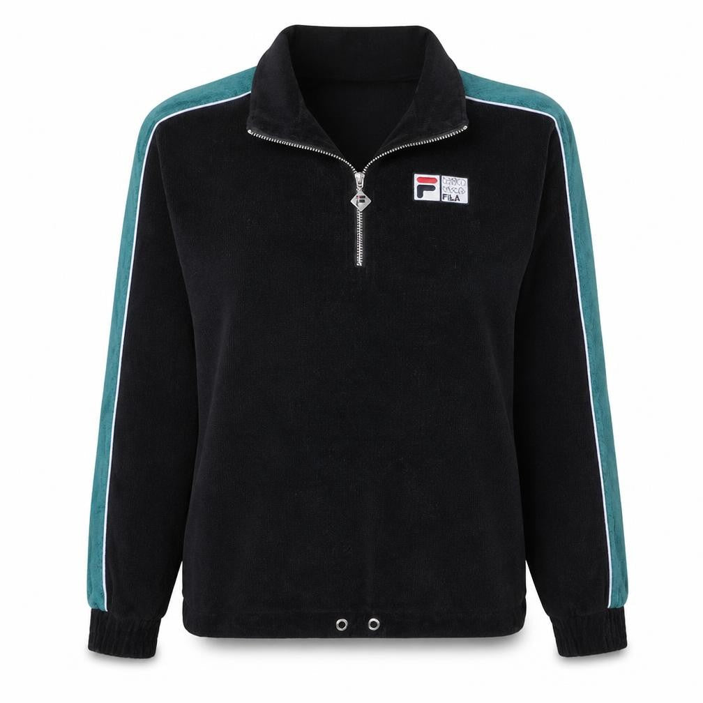 Fila Women Black Green 1/2 Zip Pullover Sweatshirt Size S