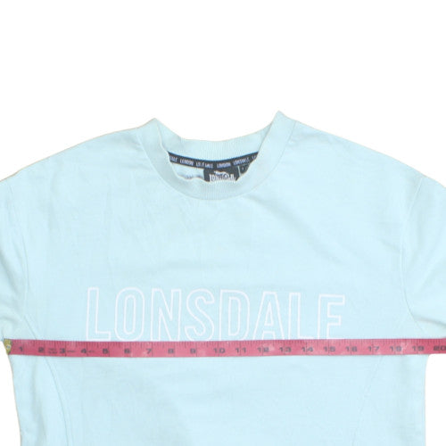 Lonsdale Women Blue Crew Neck Cotton Blend Logo Sweatshirt Size 10