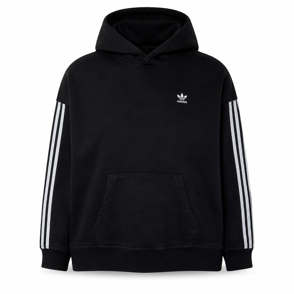 Adidas Womens Black Size 14 Pullover Hoodie with Stripe Detail