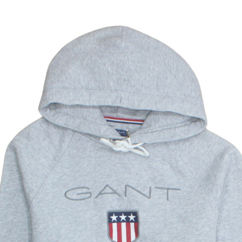 GANT Men’s Grey Pullover Hoodie L Regular Fit Embroidered USA Logo
