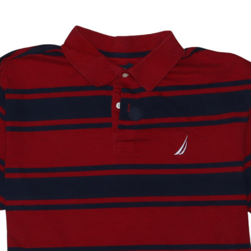 Nautica Men's Red Navy Striped 2XL Cotton Polo Shirt