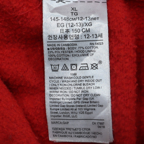 GAP Kids Boys Red Pullover Hoodie XL 12-13 Years Cotton Blend Logo