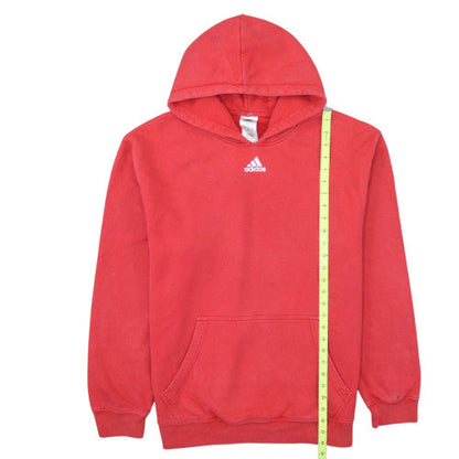 Close-up detail of Adidas Men's Red Pullover Hoodie Fleece Medium Regular Fit
